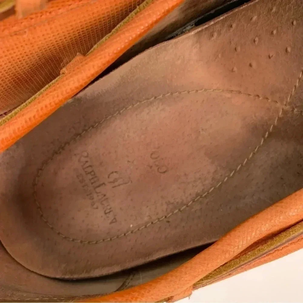 Polo mens flats size 11 Blackley orange leather 90s vintage preppy boat shoes